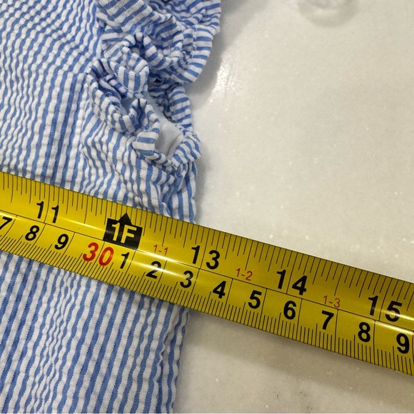 Vineyard Vines Girl's Dress Blue & White Seersucker Flutter Sleeve Lined Size 6 - Picture 3 of 8